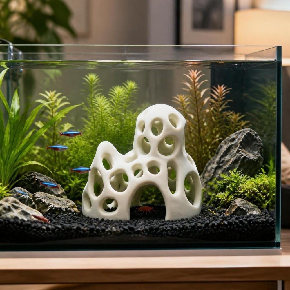 Natural Look Fish Hiding House Plastic Betta Shelter Fish Tank Hideaway Office Decoration