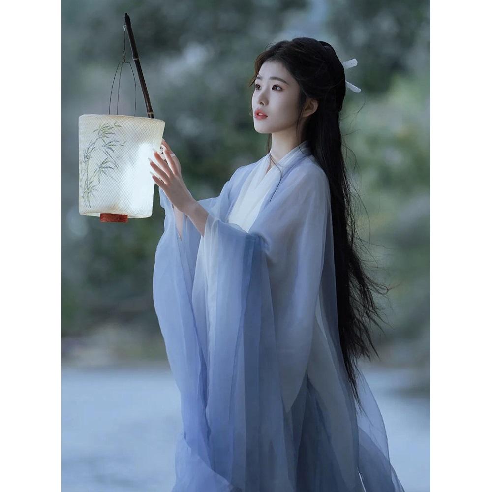 Blue Hanfu Chinese Wei Jin Dynasty Style Daily Hanfu Set For Women