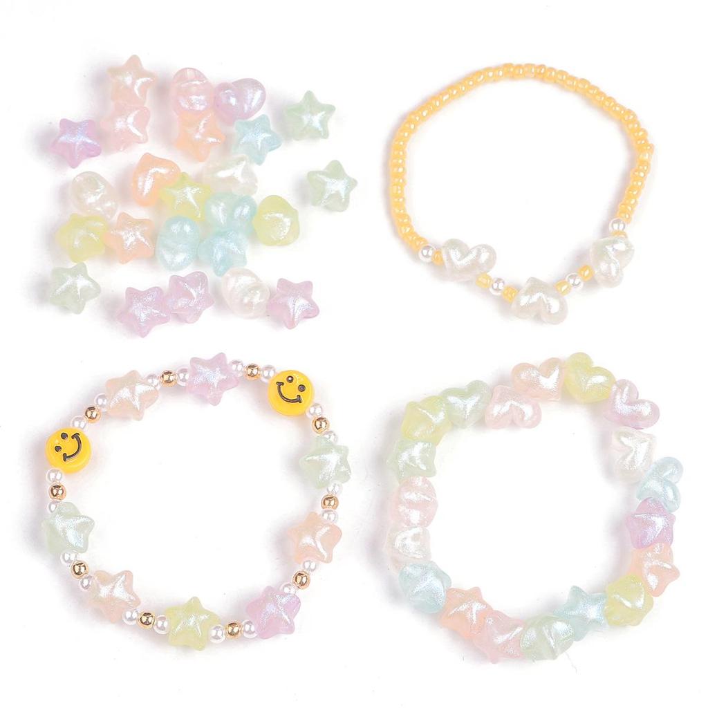 Iridescent Acrylic Pentagram & Peach Heart Beads for DIY Jewelry Making