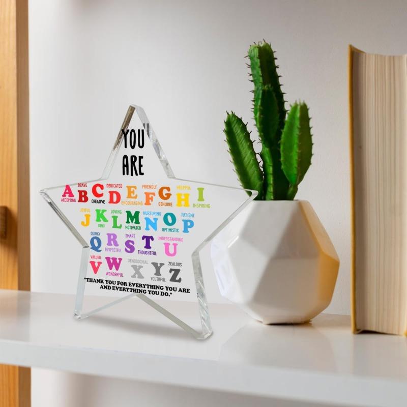 Teacher Gifts (Women & Men) – Birthday,Xmas, Teacher's Day,Thanks,Grad, Back to School. Acrylic Desk Decor w/Affirmations Print.