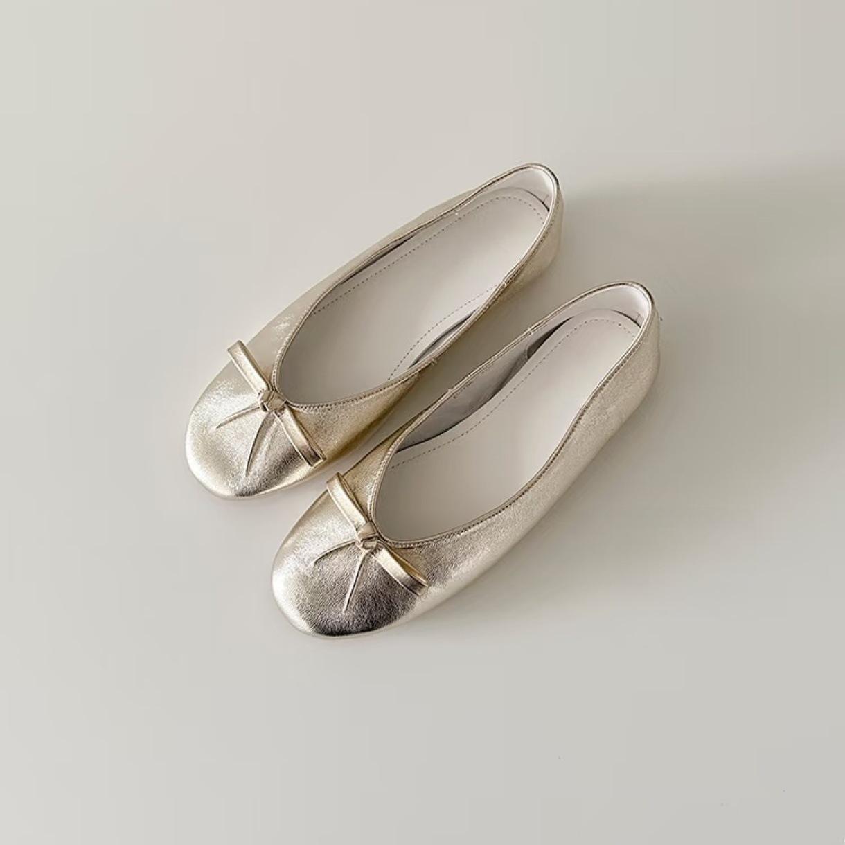 

Sheepskin version~ round head French bow ballet shoes women s shallow mouth one pedal temperament flat Mary Jane single shoes 40