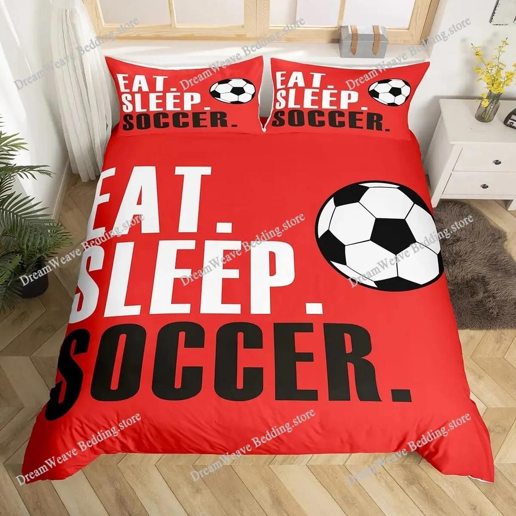 Cartoon Soccer Duvet Cover Set Printed Football Bedding Sets for Kids Boys Girls Bedroom Decor Sports Theme Comforter Cover Set9