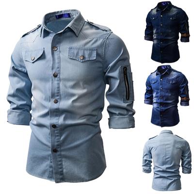 Männer Denim Jeans Hemd Herbst Langarm Shirts Casual Slim Retro Denim Tops