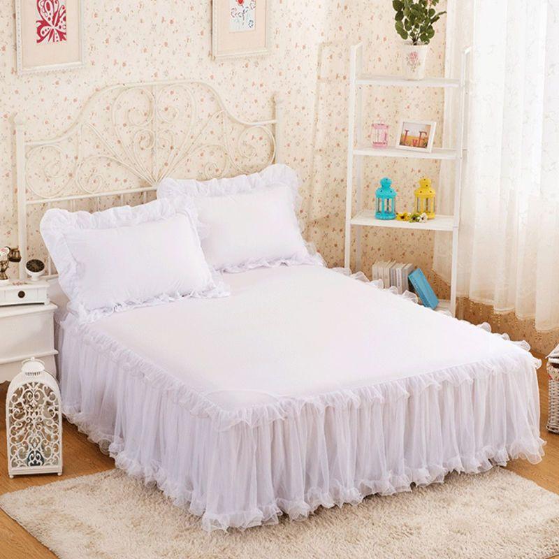3 Pink Lace Bed Skirts Ruffle Edge Mesh Protective Bedspread Thickened Anti Slip and Dustproof Bed Sheets and Pillowcases