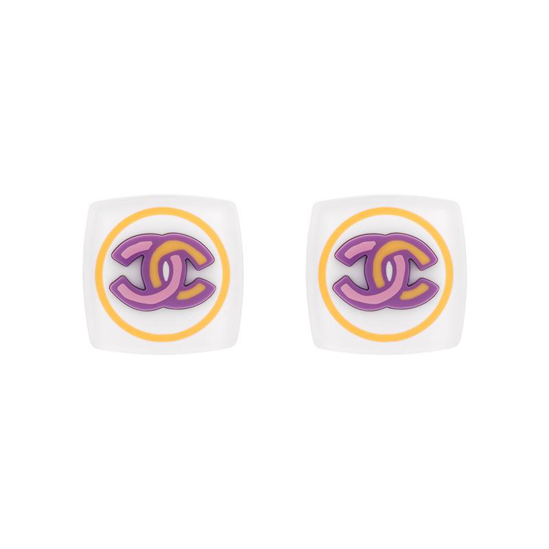 

CHANEL [24C New Product] Double Pink C Gold Round Square Square Earrings Women’s White/Pink золотий