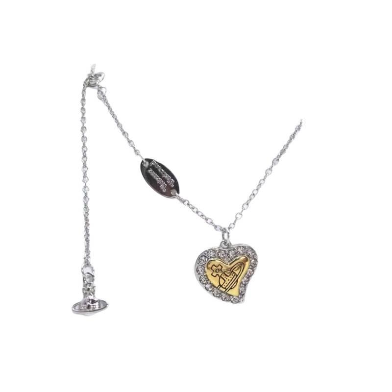 New Style Empress Dowager Heart Necklace & Earrings Set - Elegant, Versatile, High-End Clavicle Chain for Women