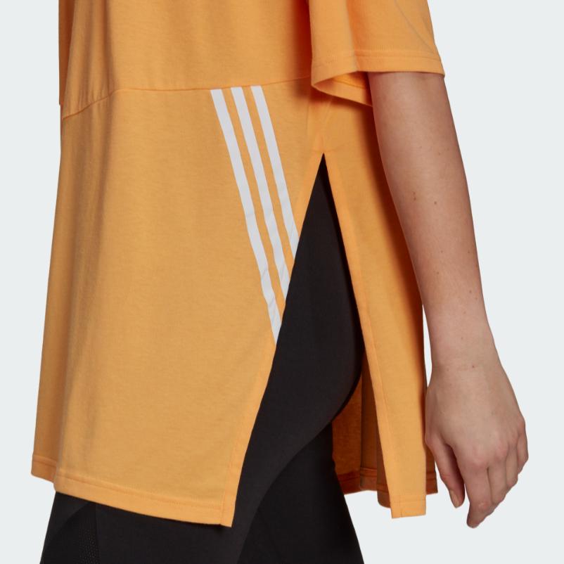 Adidas Oversized Striped Print Tee With Round Neck And Short Sleeves Women Tops Orange H65062