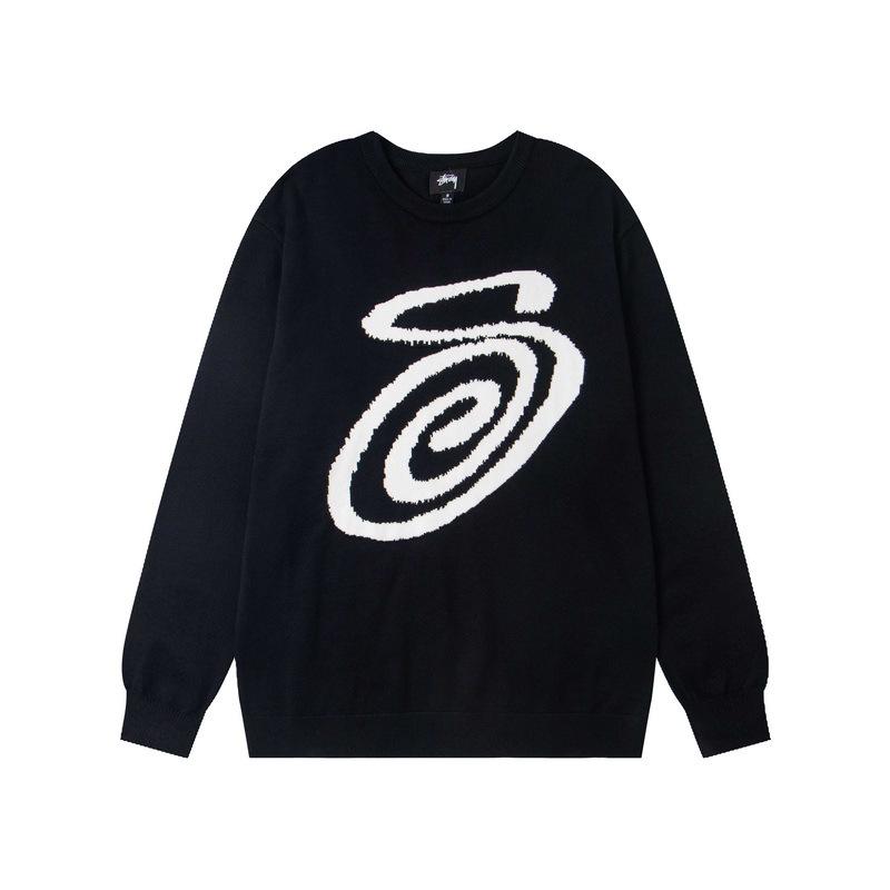 European & American Stüssy Arc Pattern Jacquard Round Neck Knit Sweater for Couples