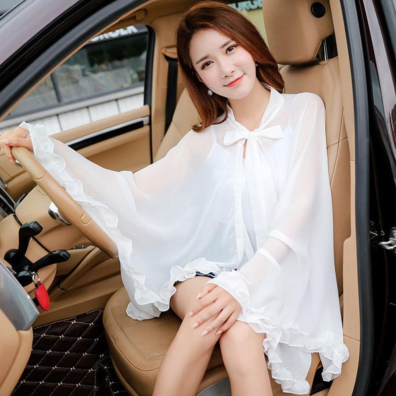 Thin Print Sunscreen Shawl Women Summer Uv Protection Riding Sunscreen Cloak Lady Poncho Capes Black