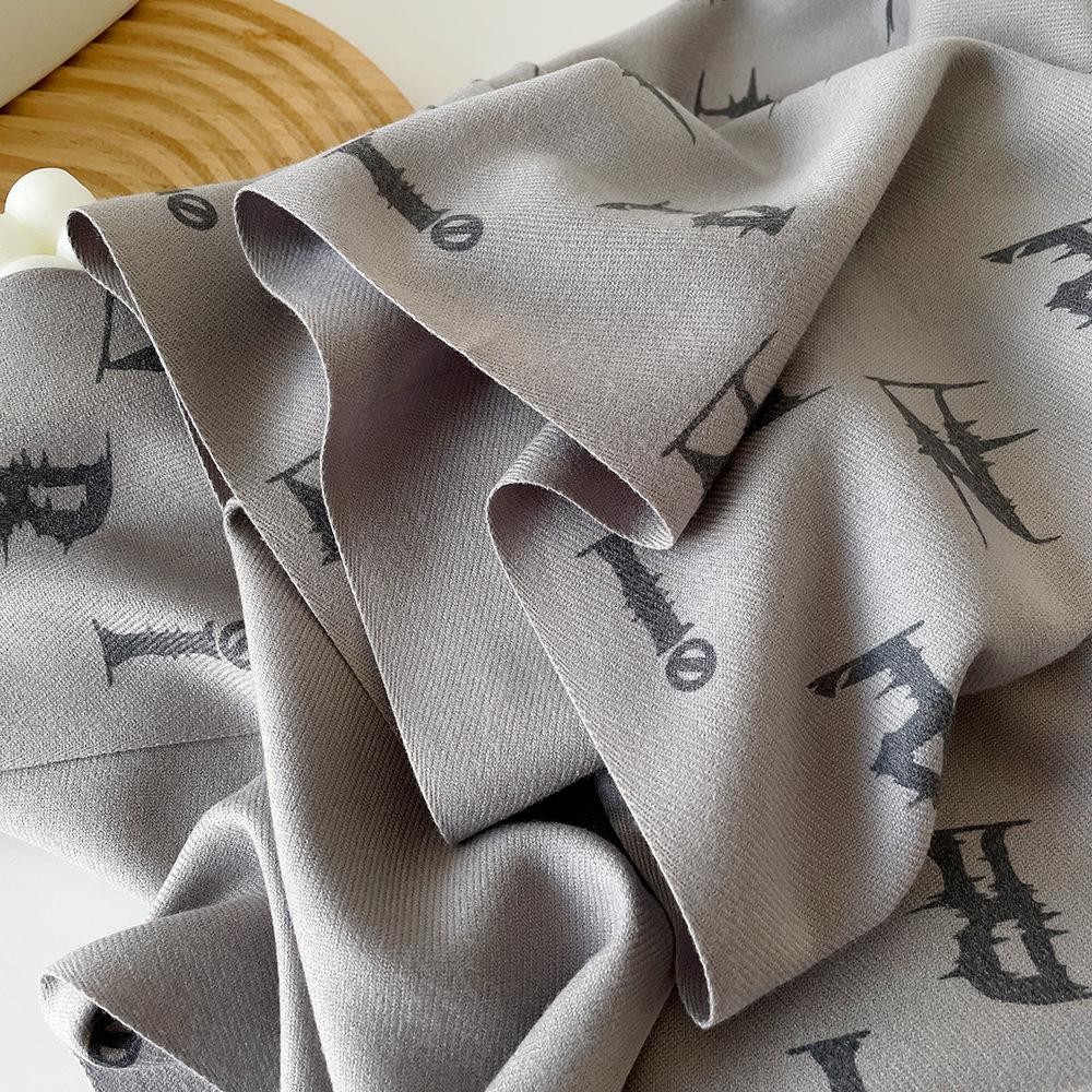 New digital printing imitation cashmere scarf women's letter printing tassel warm extended coffee shawl