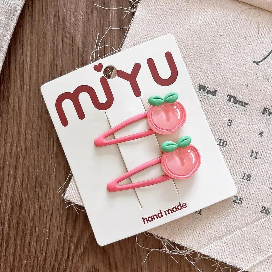 2pcs/set Creative Design Fruit Kids Girl Hair Clip Cartoon Peach Strawberry BB Clip for Toddler Kawaii Headwear Hair Accessories