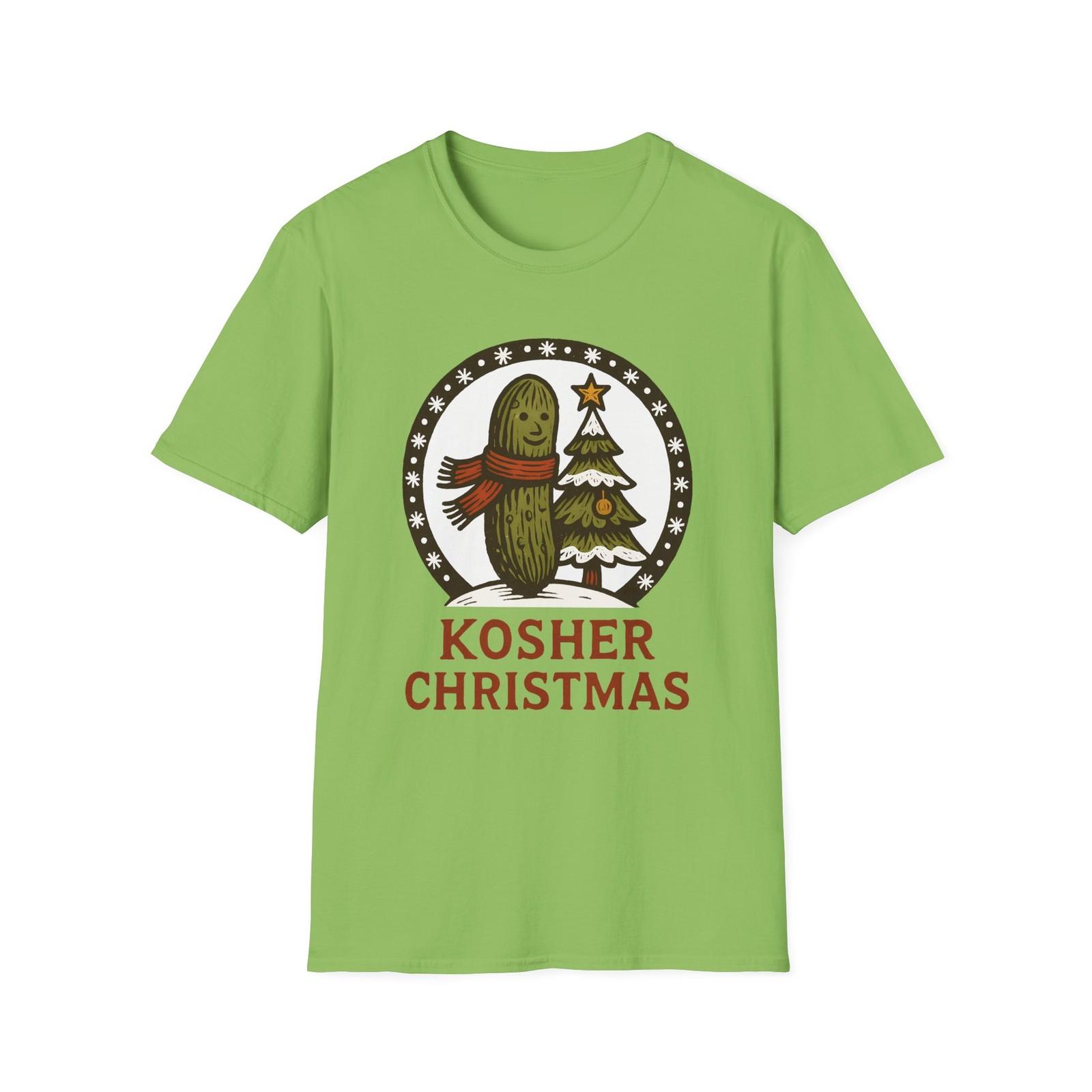 Unisex Softstyle T-Shirt Mens Womens Tees Top Pickle Woodcut Style Kosher Holiday Evergreen Christmas M