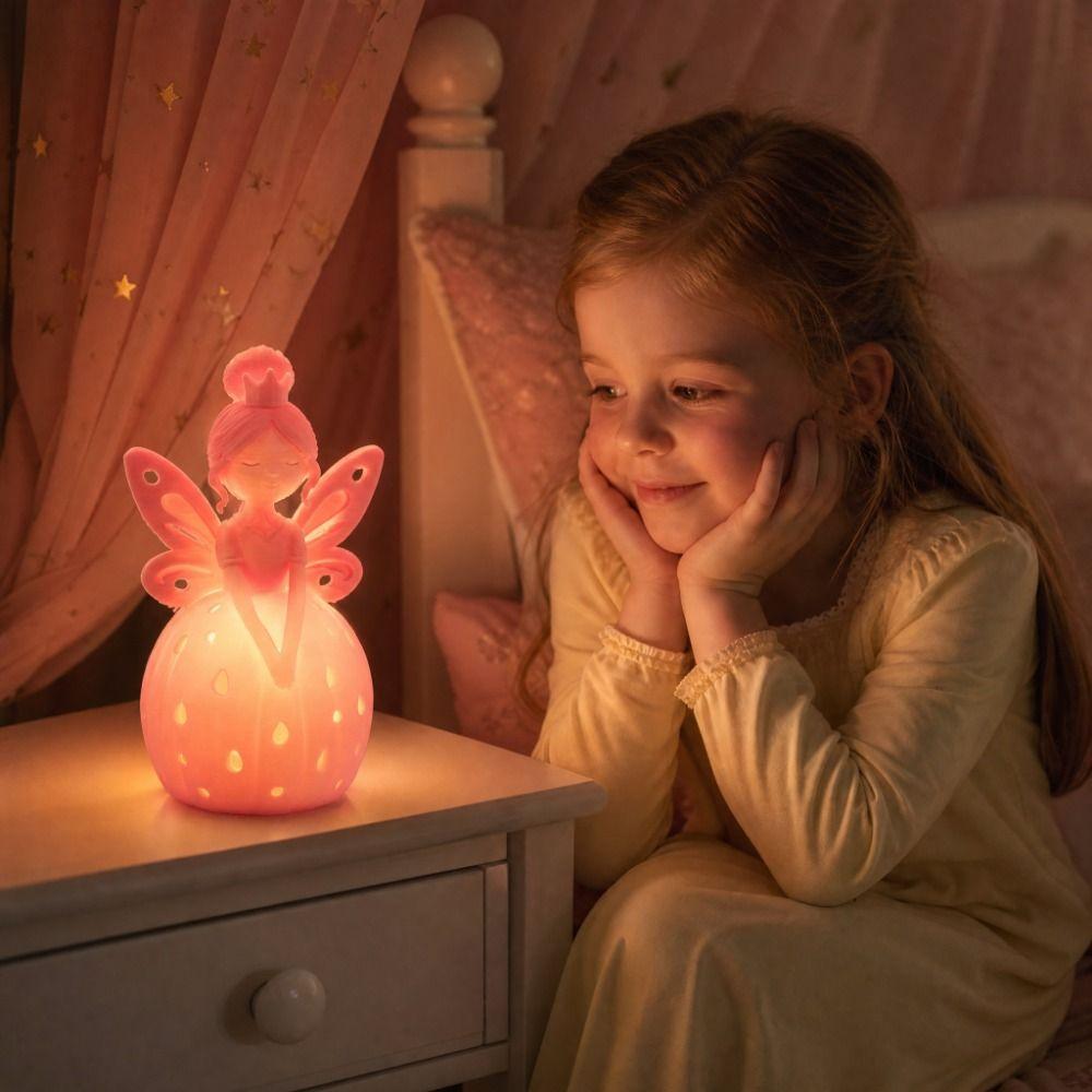 3D Printing Fairy Girl Figurine Hollow-out Wings Girl Candle Holder Cute Desktop Ornaments Desk