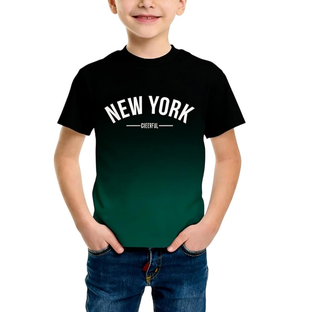 Kids' Trendy American Letter Short-sleeve T-shirt Boys' Summer Gradient Casual Top for Older Children Stylish Versatile Style