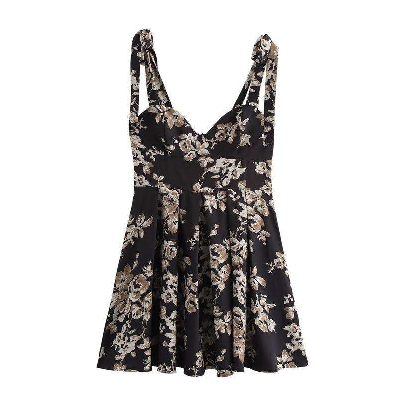 Zab Autumn New Women's Clothing Fashion Style French Style Design Fashion All-Match Tied Spaghetti-Strap Short Dress