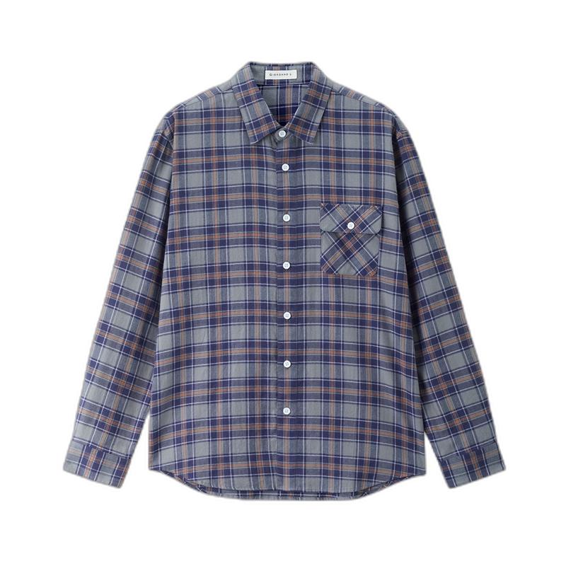 

Giordano Men s Retro Plaid Cotton Long-Sleeve Shirt L