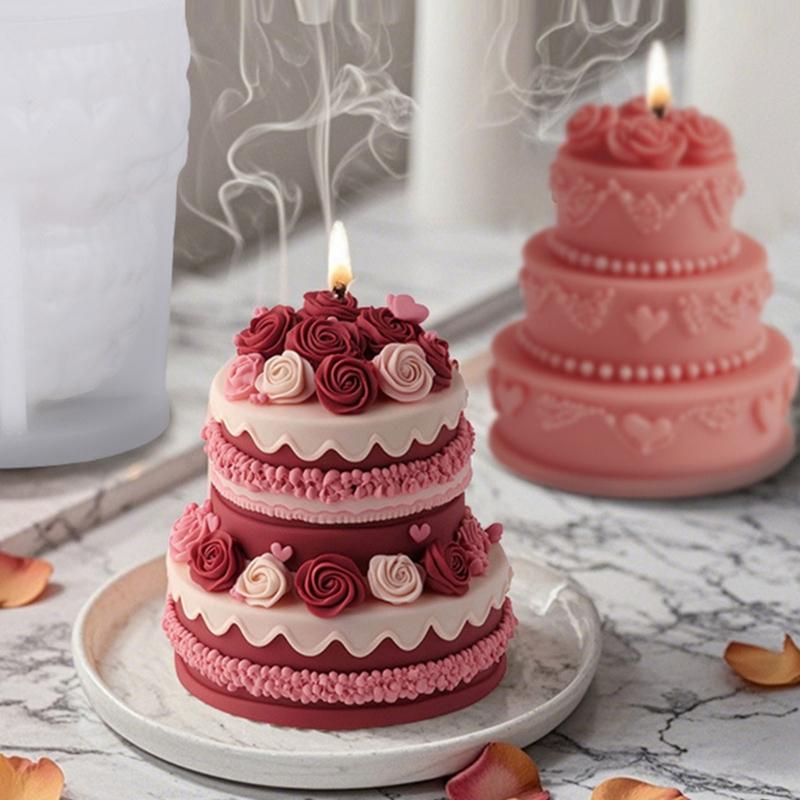 Wedding Silicone Candle Mold for Handmade Candle Soap Chocolate Baking Rose Cake Candle Silicone Mold for Epoxy Resin