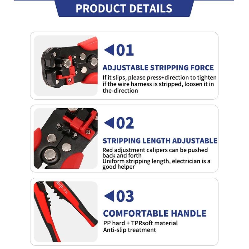 Crimper Cable Cutter Adjustable Automatic Wire Stripper Multifunctional Stripping Crimping Pliers Terminal Hand Tool