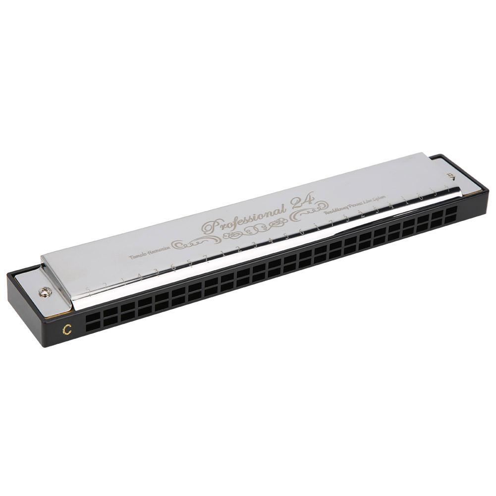 C Key Harmonica 24?Hole Polyphonic Student Adult Beginner Playing Resin Accented Mouth OrganSilver