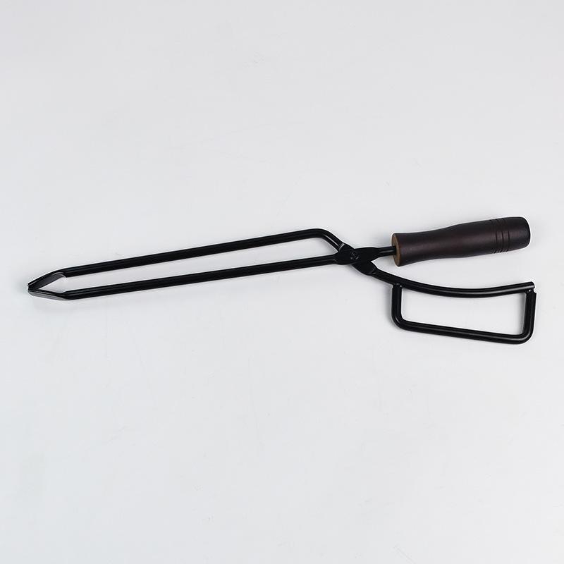 Outdoor BBQ Charcoal Clamp Portable BBQ Iron Fire Tongs Duckbill Fire Tongs Solid Insulated Handle Extended Wood Charcoal Clamp