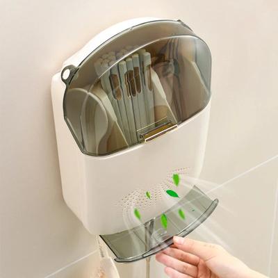 Boîte de rangement pour couverts de cuisine à fixer au mur Support de rangement pour vaisselle avec couvercle Organisateur anti-poussière pour cuillères et baguettes Égouttoirs