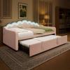 Daybed con Letto Estraibile, Divano Letto, Letto Singolo (Senza materasso), Letto Matrimoniale, Velluto, Striscia LED a Colori Variabili, 90x200cm(180x200 cm), Rosa