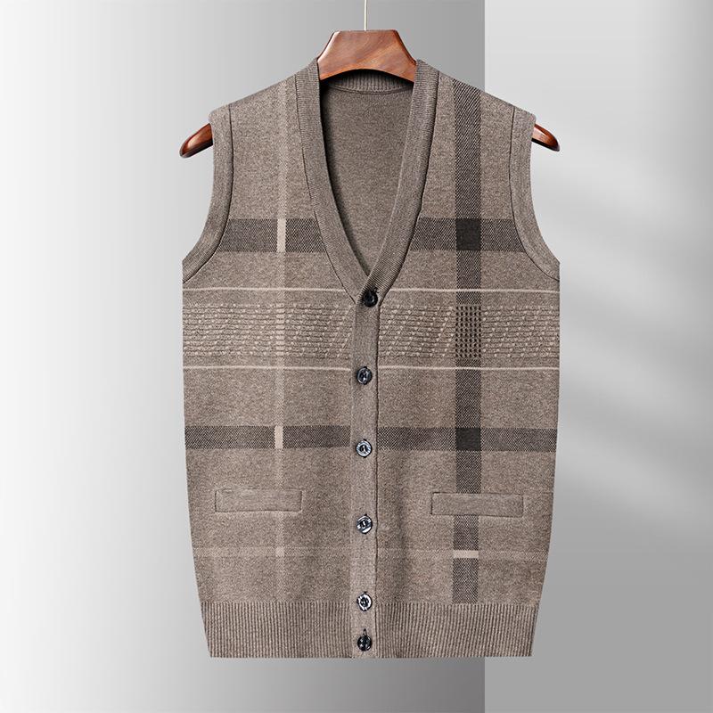 Dad Sweater Vest Men's Warm Sleeveless Waistcoat In Autumn and Winter Knitted Cardigan Vest for Middle-aged and Elderly Grandpa's Clothes