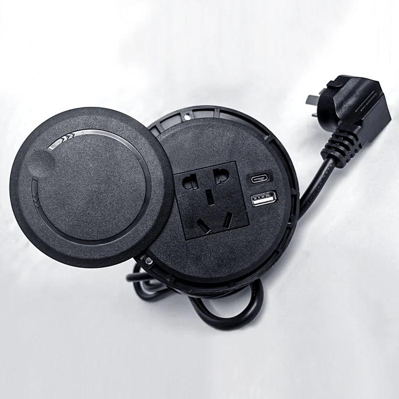 Desktop Adapter Multi-function with 5-pin USB Type-C Socket with Recessed Desktop Plug Round Socket