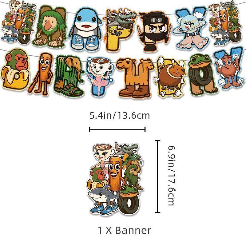 Tung Tung Sahur Birthday Theme Party Decoration Banner Cake, Flag Balloon, Shan Hai Jing Set