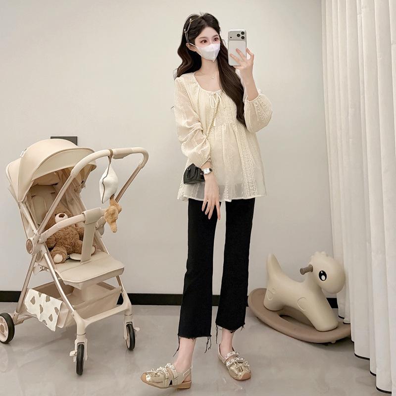 Embroidered Long Sleeve Maternity Doll Shirt: Versatile Loose Fit for Spring & Autumn