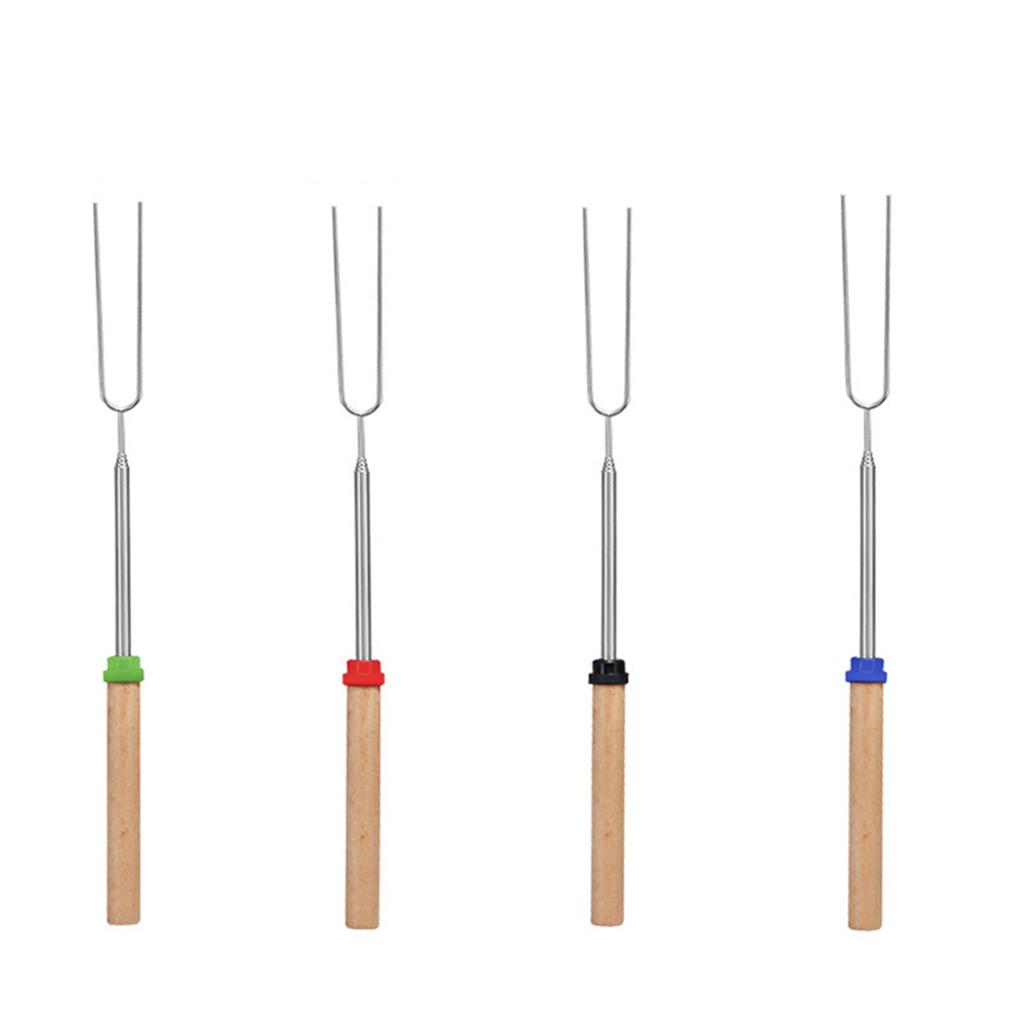 4 Stück Teleskop-Marshmallows-Bratstab, ausziehbare Edelstahlgabeln, Holzgriff, Grillgabel, Camping-Zubehör