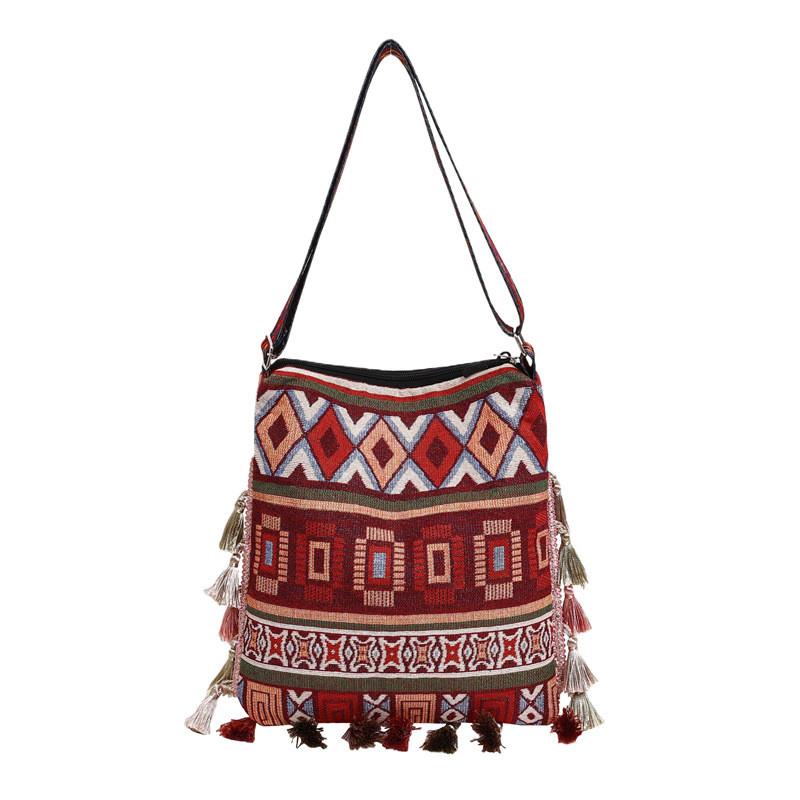 Ethnic Pattern Handheld Tote For Women With Special Fabric And Mobile Pocket For Street Fashion