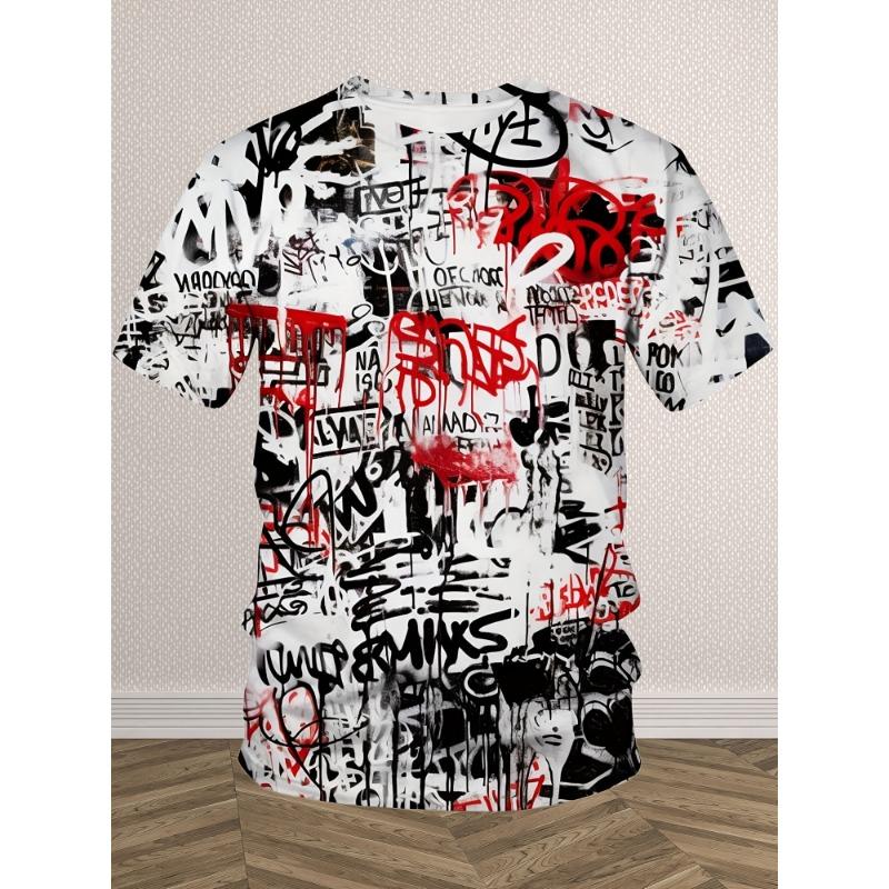 Men's Hip Hop Short Sleeve T-Shirt Bright Digital Printed Round Neck Casual T-Shirt