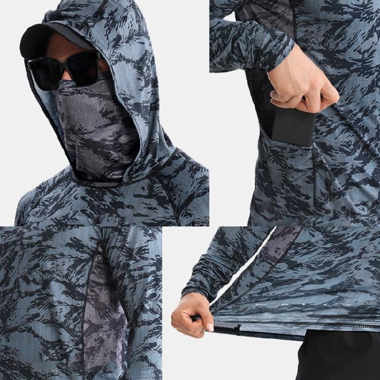 Long Sleeve Hooded Fish Clothing Sun Protections Angling Shirt Fishing Shirt with Mask Neck Gaiter Hoodie
