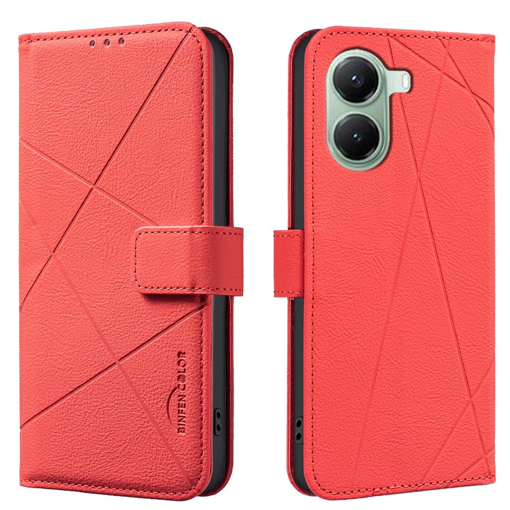 For Xiaomi Redmi Turbo 4 5G/Xiaomi Poco X7 Pro 5G Case BINFEN COLOR BF35 Geometry Imprinted Leather Phone Cover RFID Blocking Wallet Stand