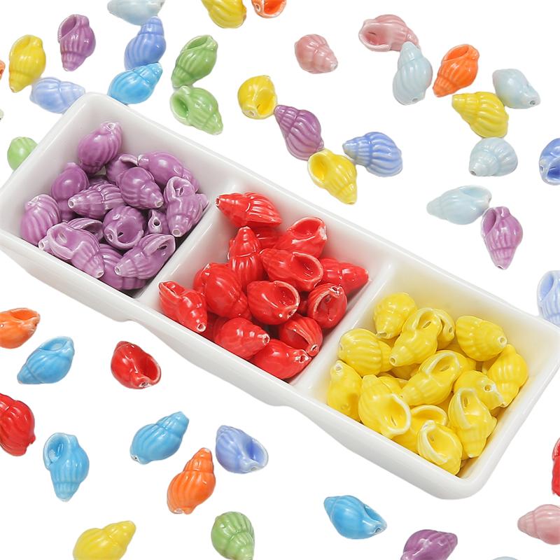 [14x22mm] Conch Beads Colorful Glaze Ceramic Beads DIY Conch Jewelry Accessories Handmade Home Decoration Wind Chime Accessories 2pcs/Pack