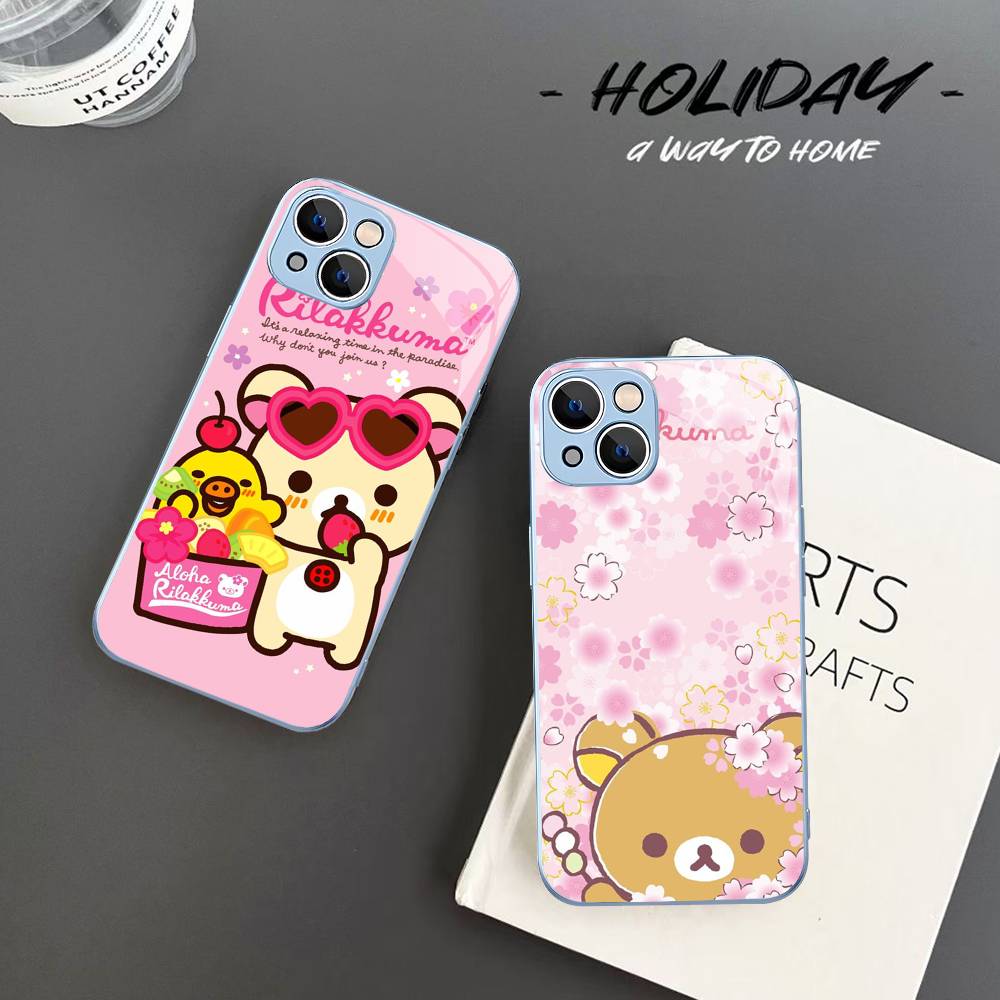 Anime Cute Cartoon Rilakkuma Movie For IPhone 14 13 12 Mini 11 Pro XS Max X XR 14 Plus Tempered Glass Cover