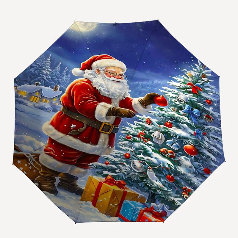 

1pc Christmas, Santa umbrella automatic open/close, 8-Rib Durable Frame, Compact Folding Design, Ideal Birthday/Holiday Gift 1147A