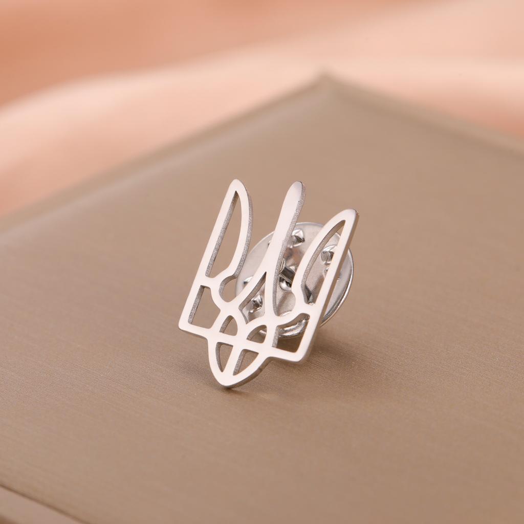 Lemegeton Ukraine National Emblem Brooch Stainless Steel Pin Falcon Badge Trident Suit Collar Pins New Year Valentine's Day Gift