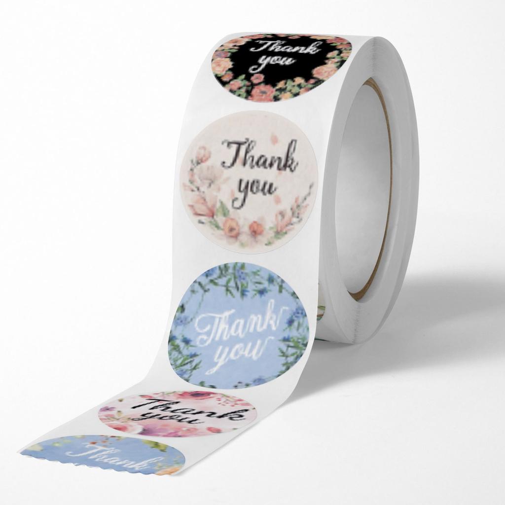 Floral Thank You Stickers Roll - 500 Pieces/roll Thank You Stickers Labels for Envelopes, Bubble Mailers and Gift Bags Packaging