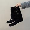 Retro toe sandals women's new spring and summer belt buckle short trousers boots flat herringbone cool boots women