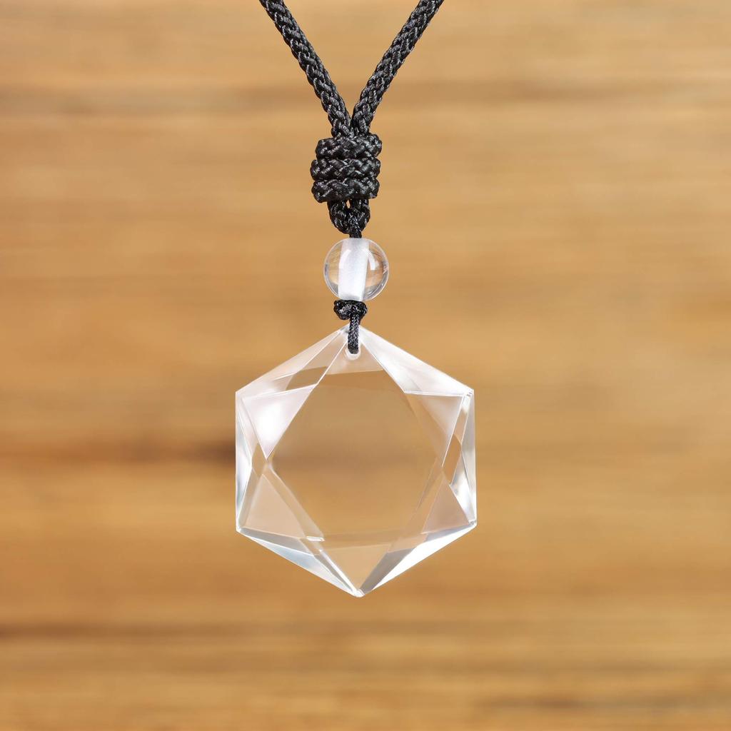 [KOAI] Hexagram Crystal April Birthstone Purification and Protection Amulet Power Stone Pendant for Men and Women, Adjustable Length