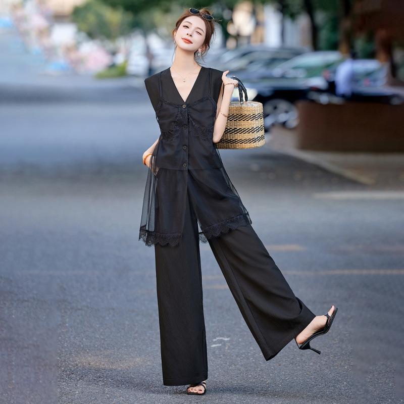 

Новый летний дизайн с темпераментом красивый, уникальный и красивый, комплект из двух предметов: белый топ и брюки палаццо. XXL