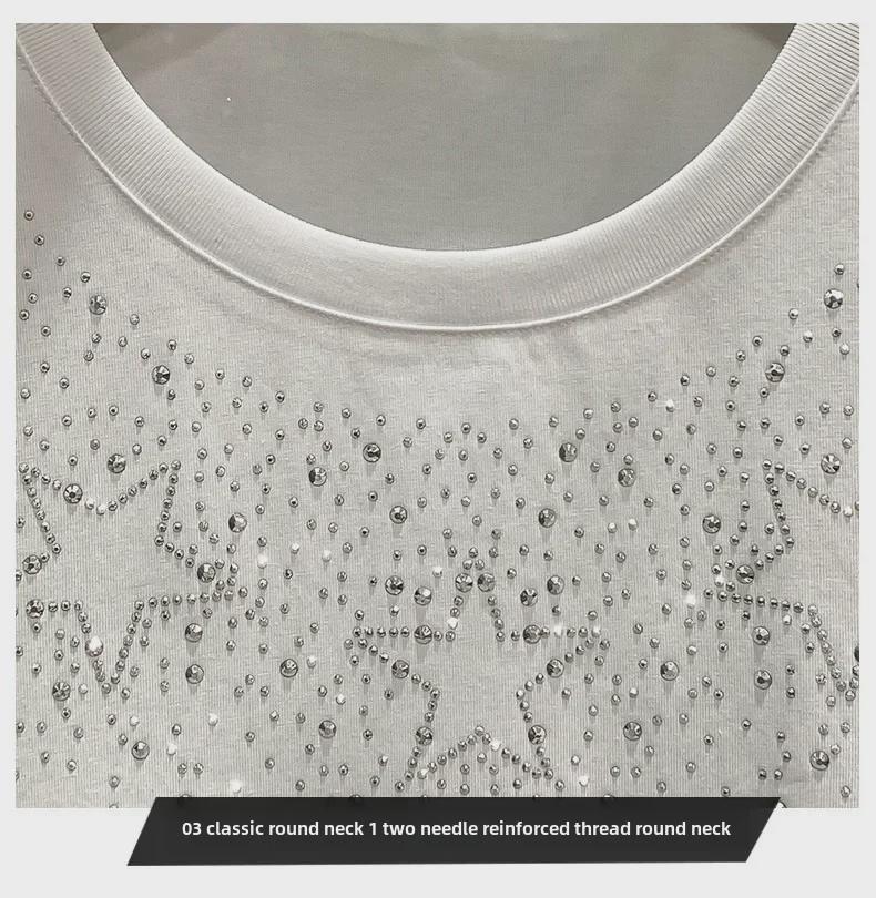 Europejska Moda Luksusowy Męski T-shirt z Krótkim Rękawem Niszowy z Gwiazdą i Diamentem