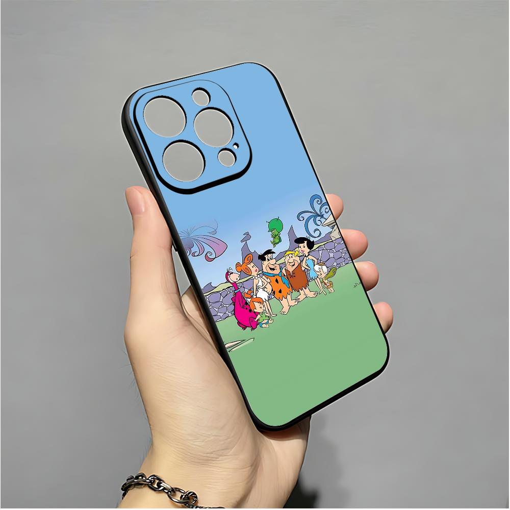 R-Cartoon La Funda de Teléfono de Los Picapiedra Para IPhone 16,15,14,13,12,11,XS,XR,X,8,7,Pro,Max,Plus,mini Funda Negra de Silicona