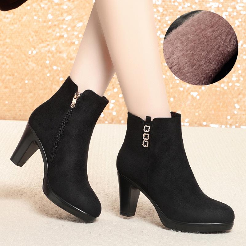 

Горячая распродажа модных плюшевых теплых женских ботинок в стиле ретро на осень-зиму, винтажные ботильоны на блочном каблуке, на молнии, на высоком каблуке, женская обувь на каблуке 6 см и 7,5 см 40