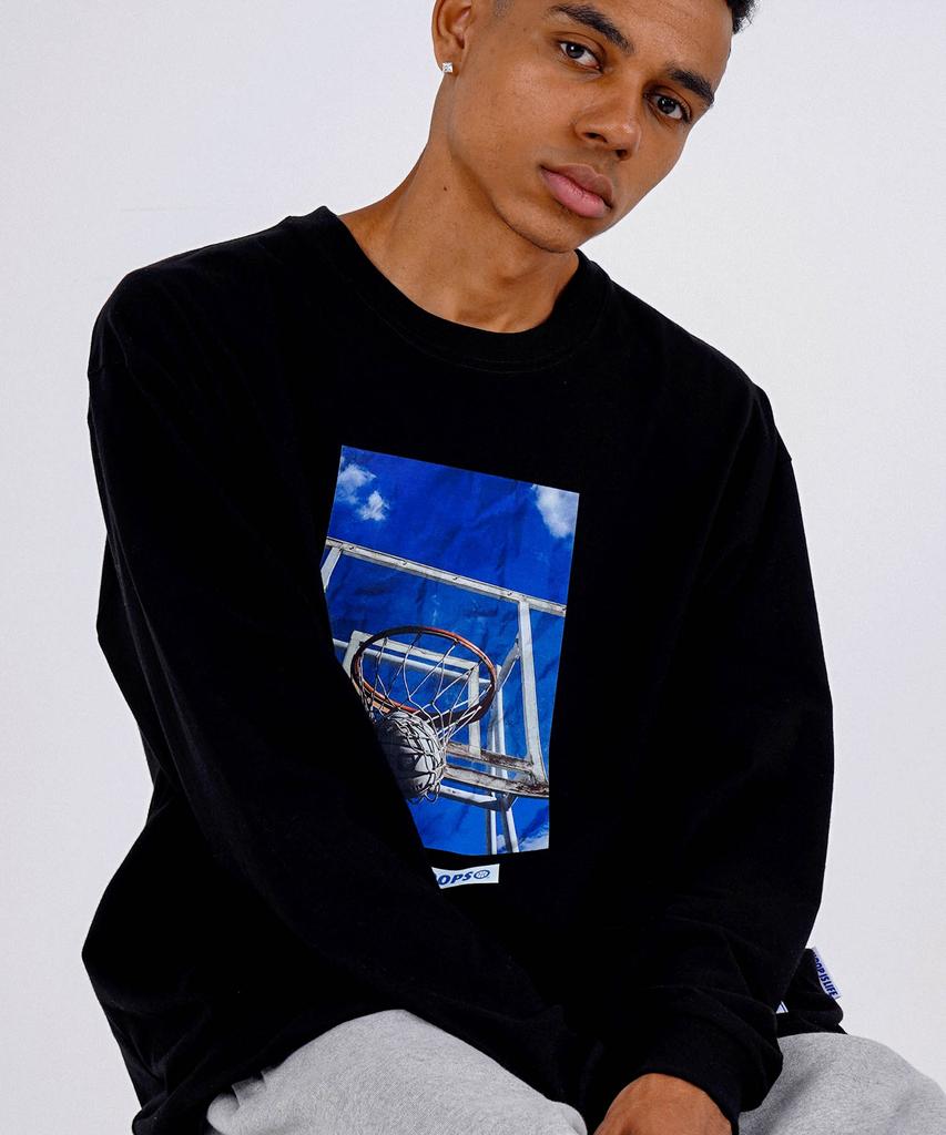 ALL DAY HOOPS The Basket Oversized Long Sleeve T-Shirt Black
