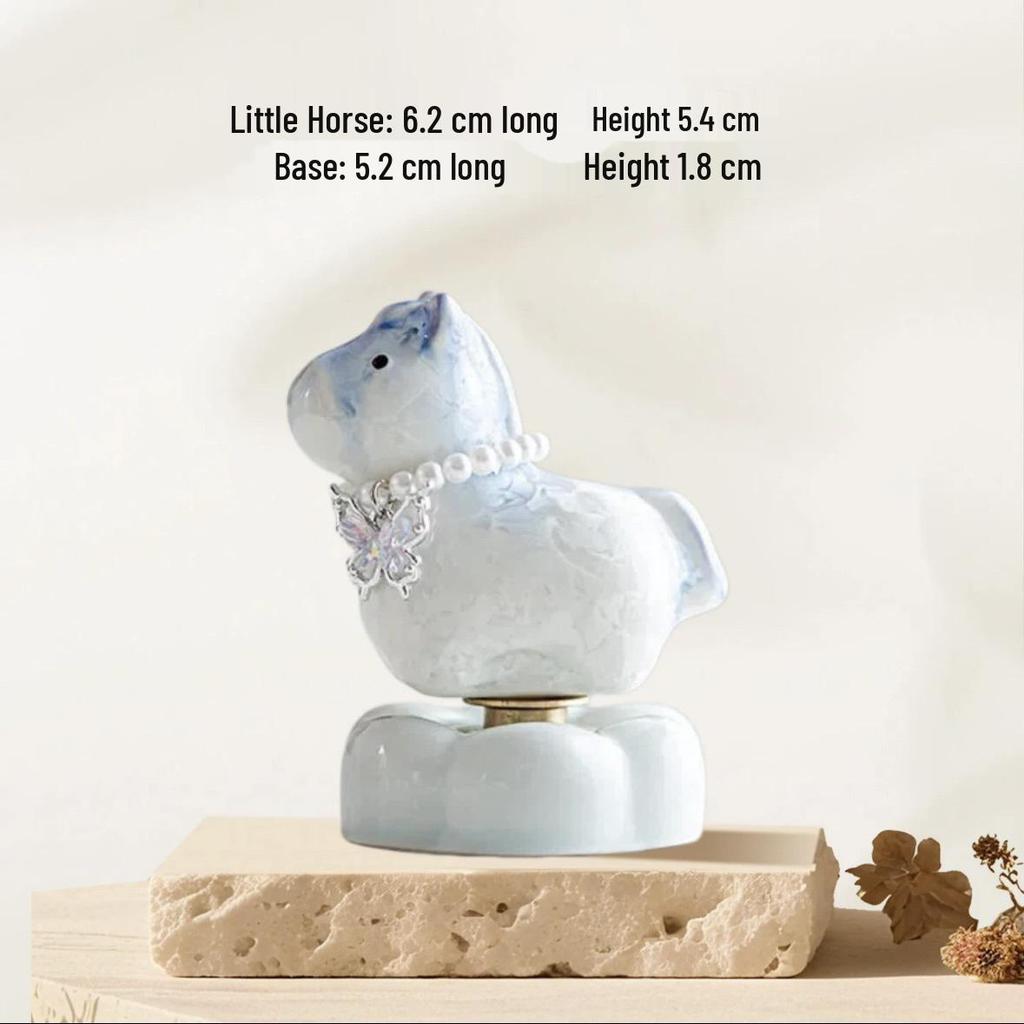 Rotating Crystal Glaze Ceramic Horse Tea Pet Ornament - Year of the Horse Gift.