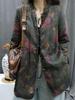 2026 Autumn Retro Print Women's Cotton-Linen Mid-Length Casual Frog Button Jacket