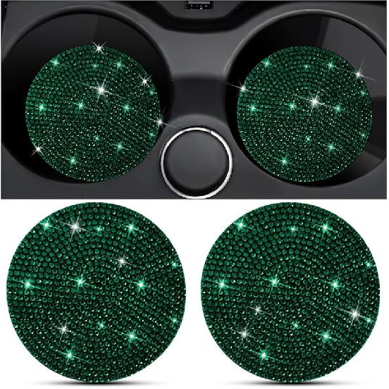 2PCS Bling Car Cup Holder Coaster, Crystal Rhinestone Non-Slip Ert Auto Cup Pads, Sparkling Vehicle Decor Bottle Mat Accessories For Women Girls,